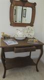 Antique Oak Mirror and Library Table 