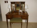 Petite Drexel dressing table, bench, and trifold mirror