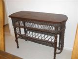 Wicker sofa table with painted oak top