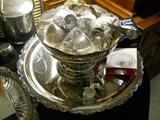 Silverplate punch bowl, cups & ladle