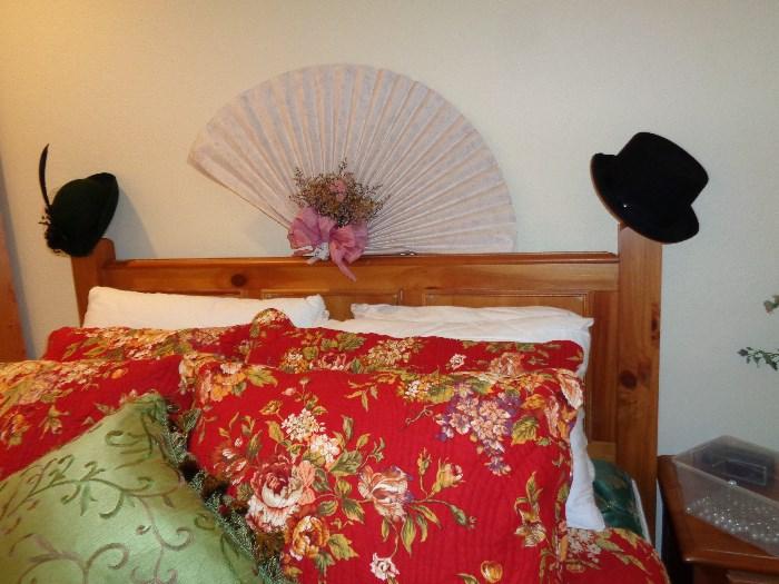 queen bed w/matching dresser & vintage hats