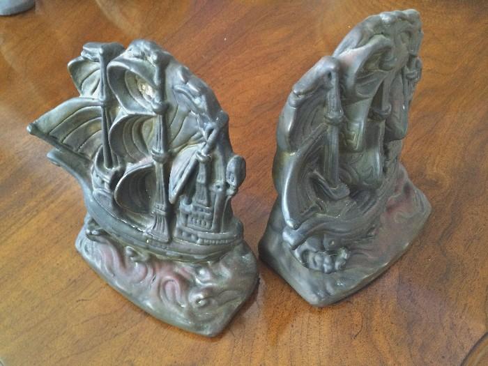 Bronze clad ship bookends