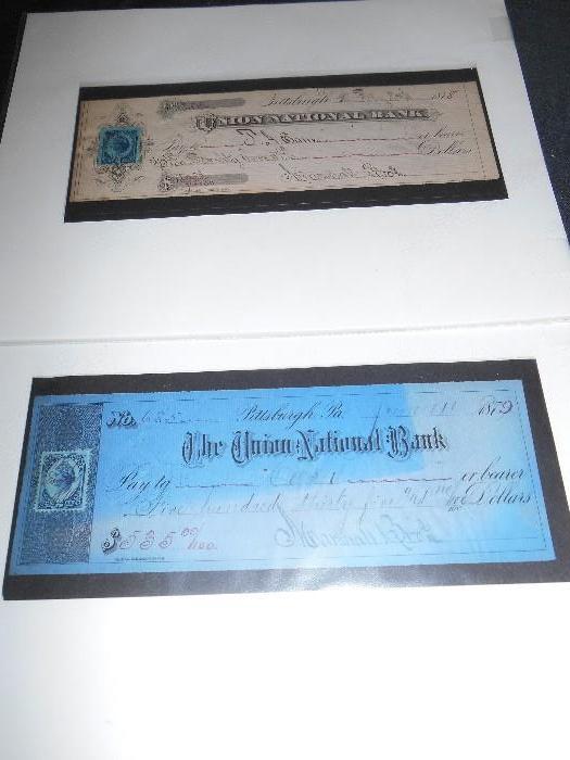 Two Checks with Revenue Stamp - Dated 1878 and 1879