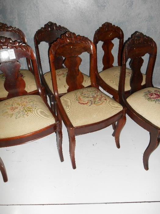 Suite of 6 Mahogany and Flame Mahogany Dining Chairs - Attributed to Signoret