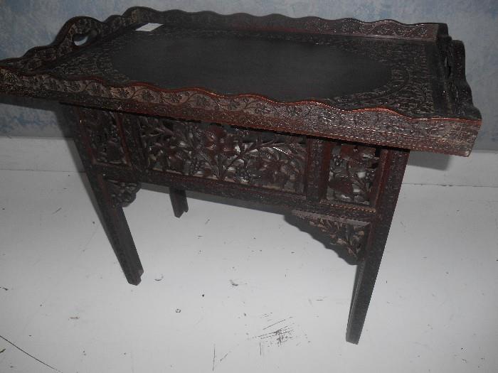 Ornately Carved Lift Top Tea Table