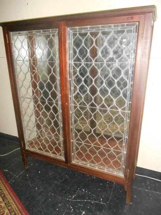Mahogany 2 Door Leaded Glass Bookcase