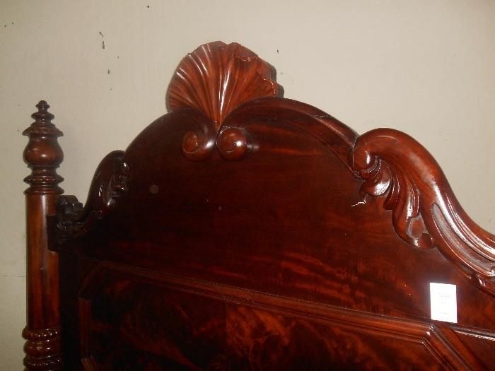 Awesome Victorian Plum Pudding Mahogany Bed - Ca. 1855 - with custom Mattress and Box Springs