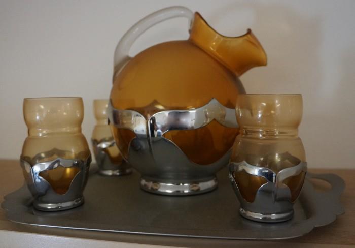Art Deco Farber ware chrome and glass drink set 