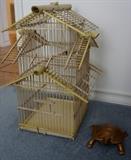 Bamboo bird cage and brass turtle