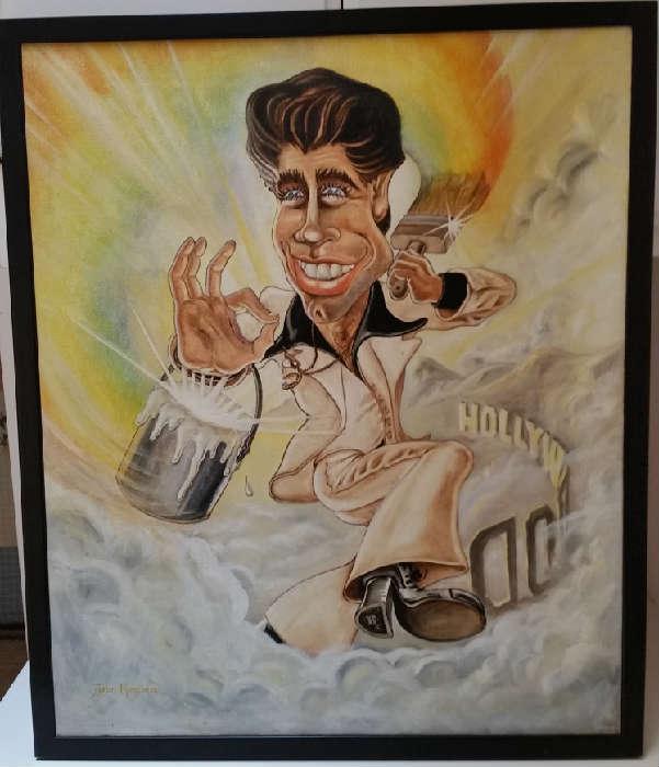 Original caricature painting by celebrity artist Aron Kincaid of John Travolta. (1980's)