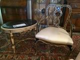 Vintage 1930s French style marble top table and beautiful antique chair