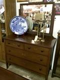 1940s 4 drawer mahogany dresser with attached beveled mirror