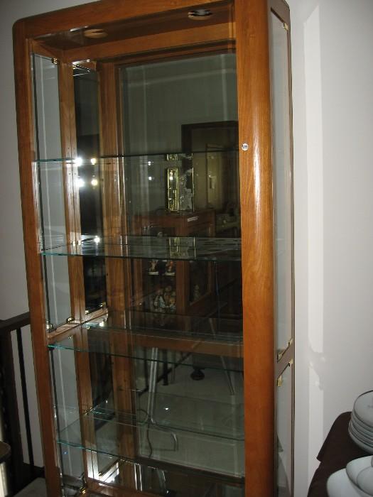 Oak/glass 5 shelf cabinet