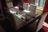 Crate & Barrel glass Dining Table with 8 Chairs