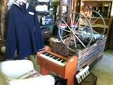WW II organ, wagon wheels and WWII Navy suit- with 2 pair of pants and hat