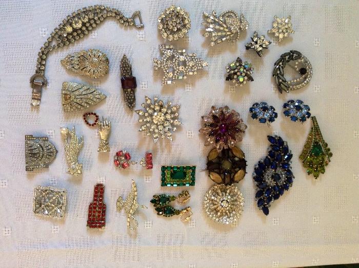 Vintage rhinestone pins plus many more pieces (not shown)