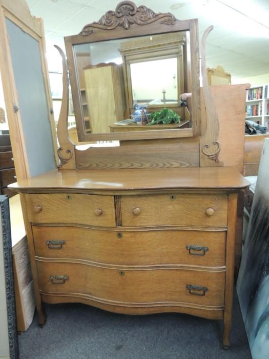 antique oak cured front dresser with nice mirror