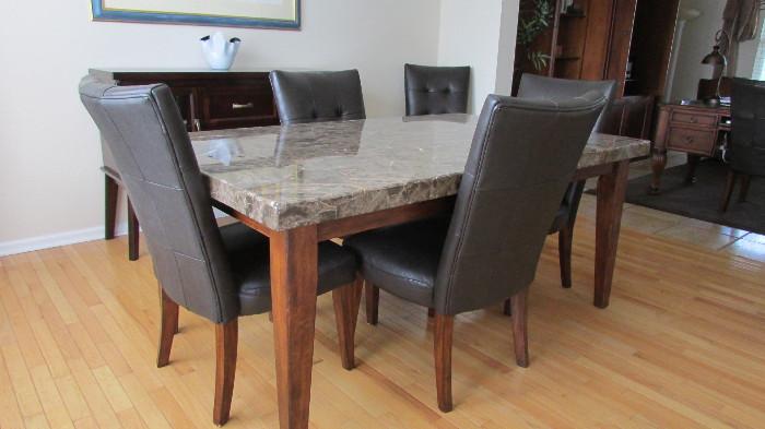 Granite Top Rectangular Table & 6 Side Chairs 