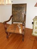 Antique Armchair with Embossed Leather Seat & Back