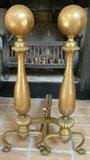 Antique Brass Claw Foot Andirons