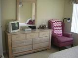 Double Dresser with Mirror; Rose Color Wing Back Chair