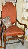Antique Hall Chair with Shell Carved Front, Twist Stretcher Bar and Arms