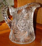 Brilliant Cut Glass Water Pitcher, 7" Tall