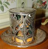 Silver Overlay Art Nouveau Mustard Jar with Underplate