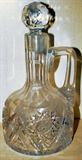 Cut Glass Cruet, Sunburst Pattern, Replacement Stopper, 7.5" Tall