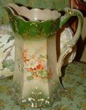 19th Century Porcelain Floral Pitcher, 9" Tall, Floral Decoration, Victorian Era