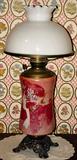 Art Nouveau Hand Painted Parlor Lamp, with Mucha style Lady