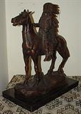 Impressive Early Reproduction
Bronze Sculpture - Mounted Indian Chief by Carl Kauba (1865-1922)on Marble Slab Base