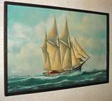 Original Oil on Canvas Ship
at Sea signed "Art Olds"
dated "1970"