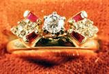 Diamond Solitaire Ring with Diamond & Rubies Ring Guard