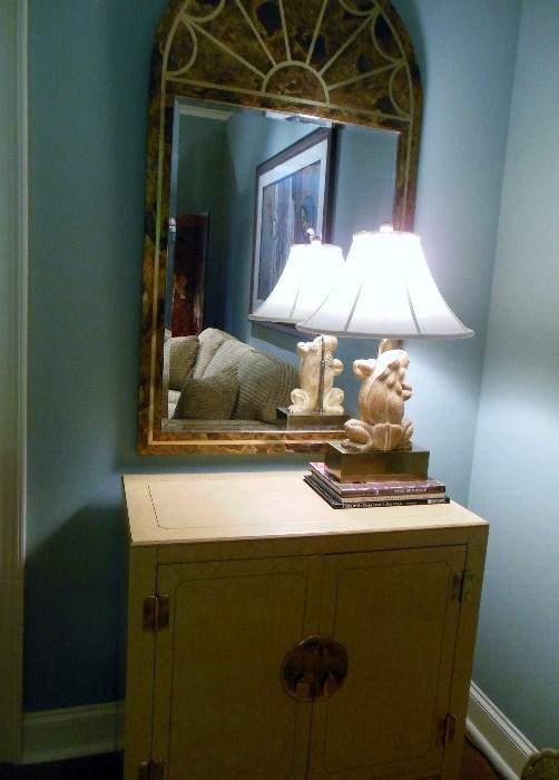 Console  (sand color finish)  La Barge  Mirror made in Span   (Lamp not for sale)