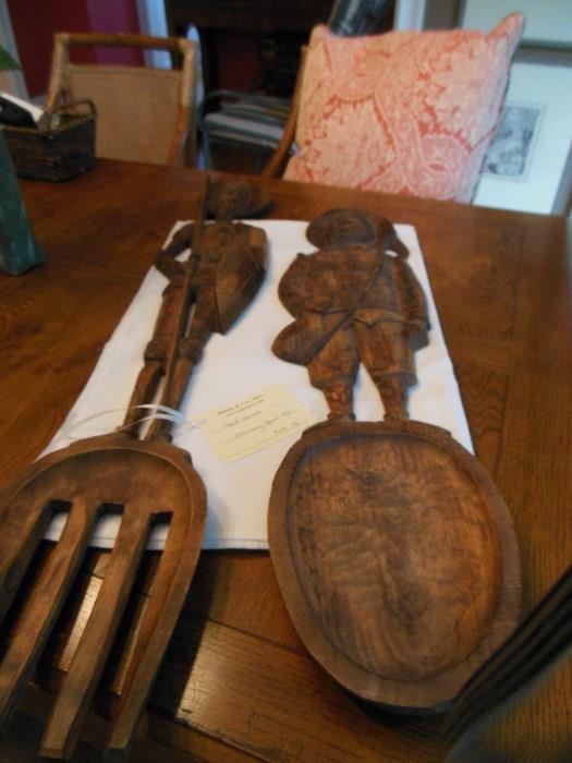 wooden fork and spoon hand carved