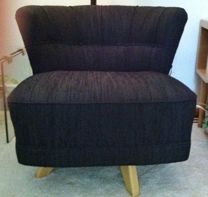 Mid Century, Swivel Occasional Chairs, with Swivel Base, Wheat Finished Legs, Charcoal Upholstery (Pair Available)