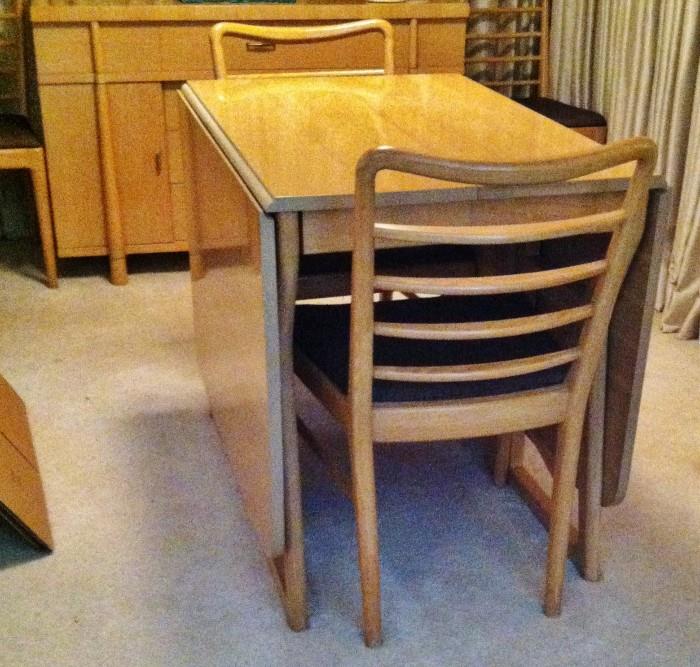 Mid Century, Thomasville, Dining Suite, Wheat Finish, Drop Leaf Table, with 2 Leaves