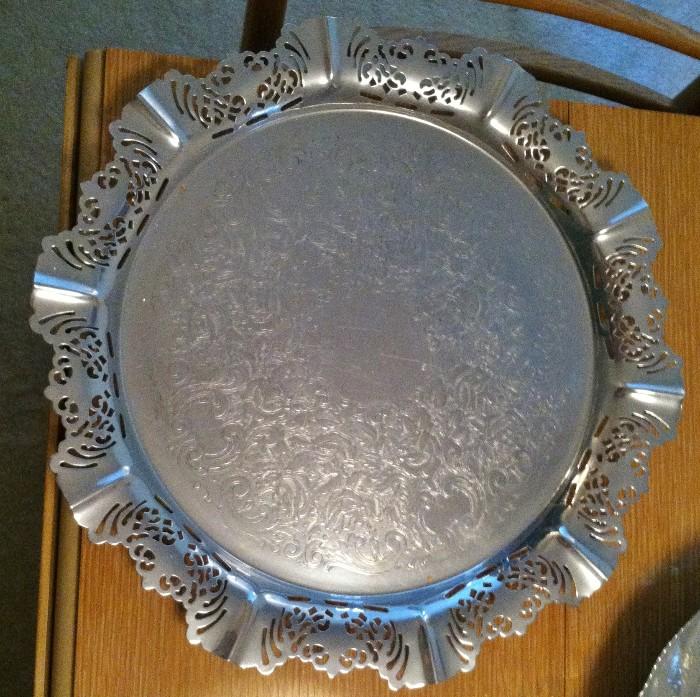 Silverplated Serving Tray, Reticulated Edge