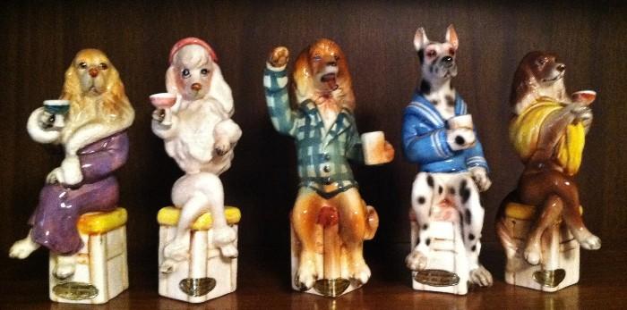 Enesco Japan, Porcelain Figures, Themed, Dogs Drinking, :-)