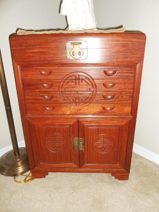 Awesome Fruitwood Carved asian Silver cabinet