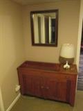 Copper lined dry sink, mirror and lamp