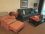 Chair and ottoman, sofa, coffee table