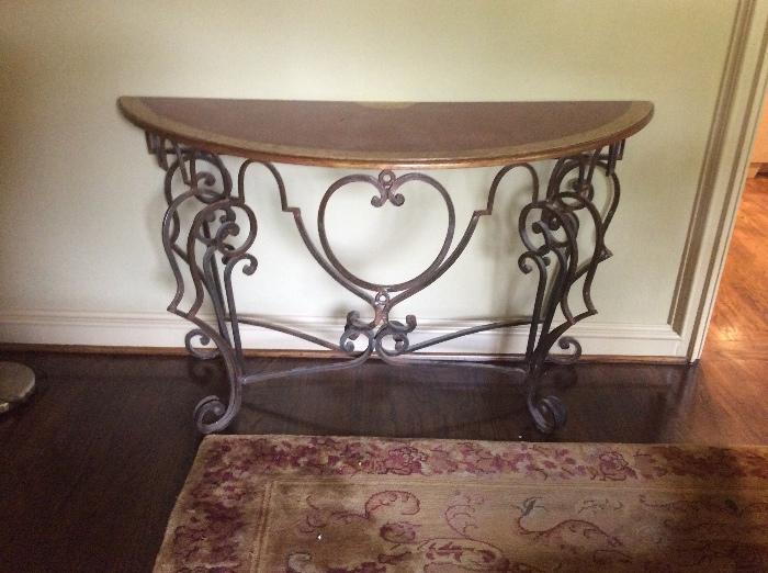 Demi lume or half round console table with iron legs 