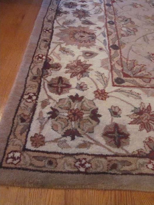 8' x 10' 100% Wool, hand tufted rug; beige, tan, burgundy, greens, floral/vine pattern (2 of these).
