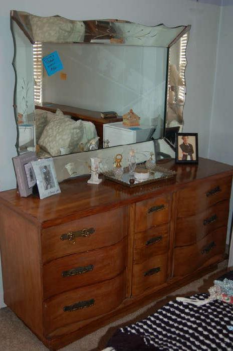 Dresser with vintage etched mirror