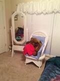 wicker cheval mirror, and a newer chair, has the rocker pieces to convert to a rocker