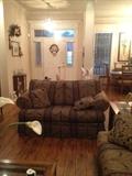 tapestry love seat with a glimpse pf the matching sofa