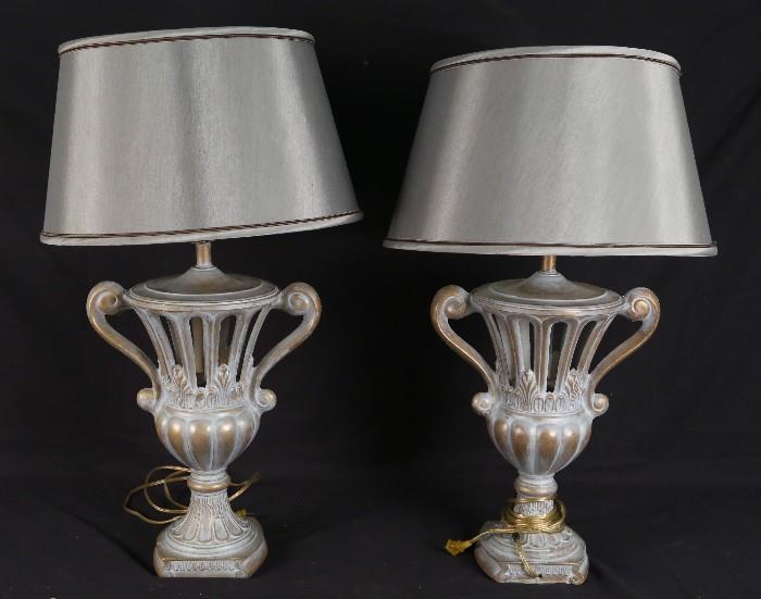 pair of silver lamps with shade