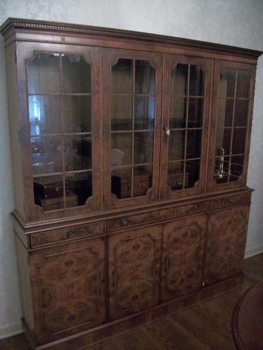 English burl walnut cabinet